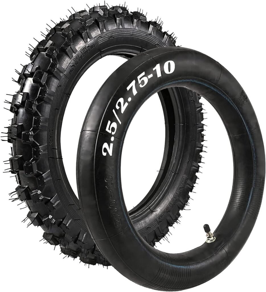 2.5-10 Dirt Bike Tire, 2.5-10 Off-Road Tire and Inner Tube Set, 2.50/2.75-10 Dirt Bike Replacement Inner Tubes, Compatible with Honda XR50/CRF50, Suzuki JR50/DRZ70, and Yamaha PW50
