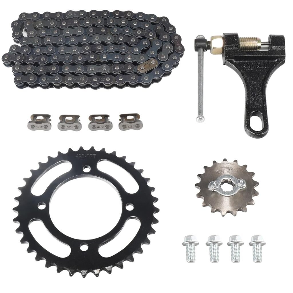 420 Chain Set,Rear Drive Sprocket 37 Tooth 76mm Front 17 Toothe 17mm for Chinese 50 70 90 110 125 Mini Bike ATV Go Kart Taotao Coolster Pit Dirt Bike Motorcycle Parts
