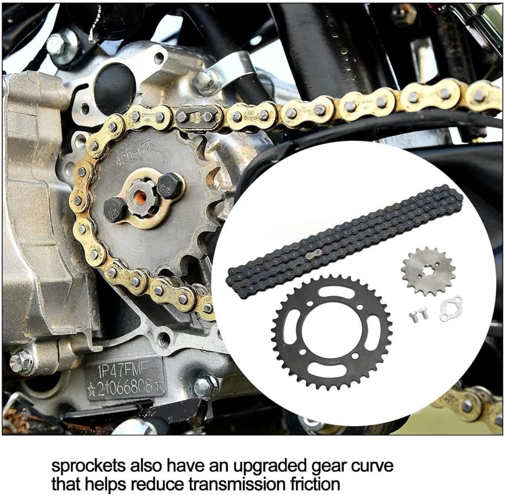 Akozon 420 Chain Sprocket, Chain Sprocket kit, 420 Chain 155mm 37T Front 17T Rear Sprocket and Set for Universal Fit 50cc to 125cc Dirt Mini Bikes ATV Go Kart