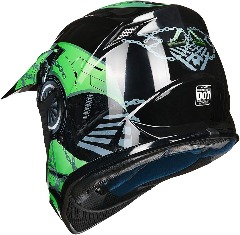 ILM Youth  Kids Dirt Bike Helmets Motocross ATV Dirtbike BMX MX Offroad Full Face Motorcycle Helmet, DOT Approved Model 128YS (Crocodile Green, Youth-Large)