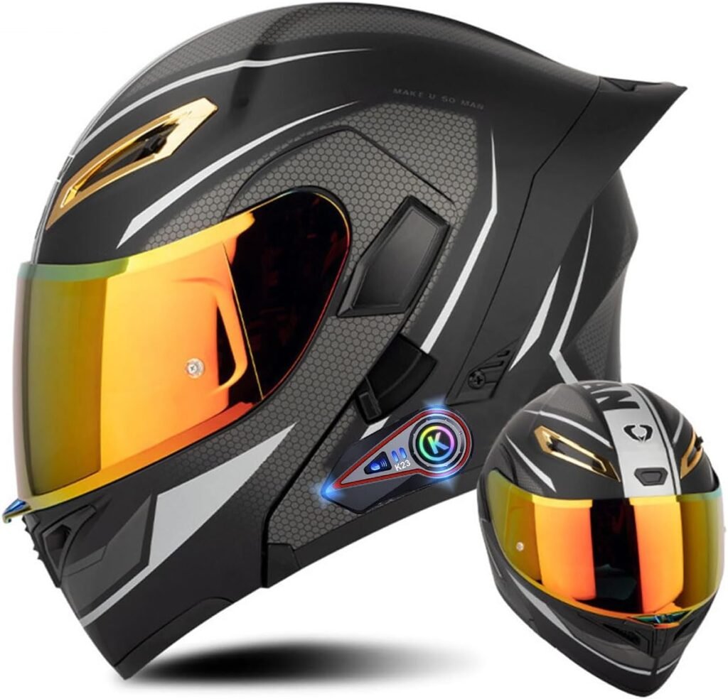Bluetooth Modular Motorcycle Helmet with Tail, Full Face Integrated Helmet Flip Up Helmet, DOT/ECE Certified FMVSS-218 Racing Bike MX BMX MTB Motocross Offroad Helmet for Adult Men Women