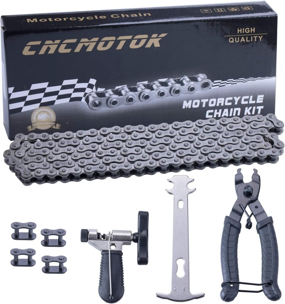 CNCMOTOK 420 Motorcycle Chain 132 Link + Chain Breaker for 50cc 70cc 90cc 110cc 125cc Dirt Pit Bike ATV, Go Kart, Mini Bike, Scooter, Quad.