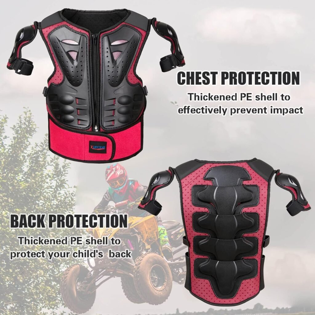 KANVIKAM Kids Motorcycle Full Body Armor Suit Dirt Bike Gear,Chest Spine Back Protector with Knee Eblow Pads for Cycling Motocross Skateboard ATV Ski