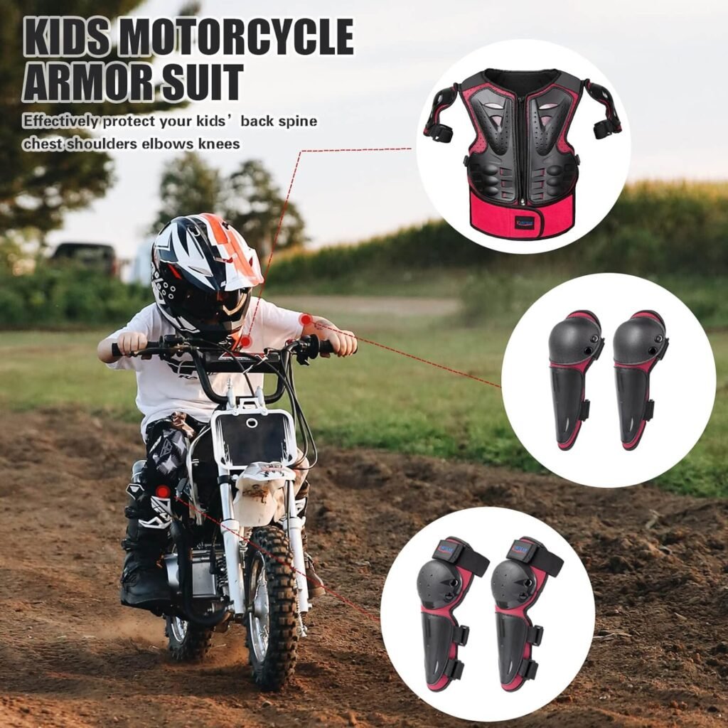 KANVIKAM Kids Motorcycle Full Body Armor Suit Dirt Bike Gear,Chest Spine Back Protector with Knee Eblow Pads for Cycling Motocross Skateboard ATV Ski